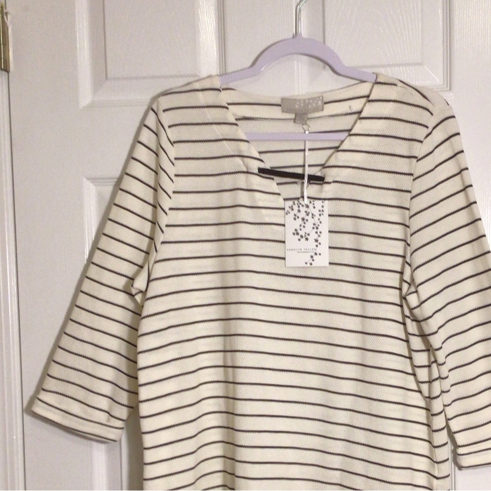 Carolyn Taylor Long Sleeve Notch Neck Top Size XL, Black and Off White